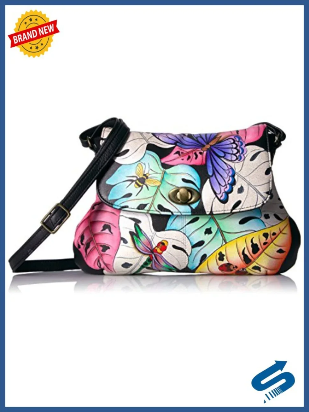 Handpainted Leather Crossbody Bag with Flap Clasp